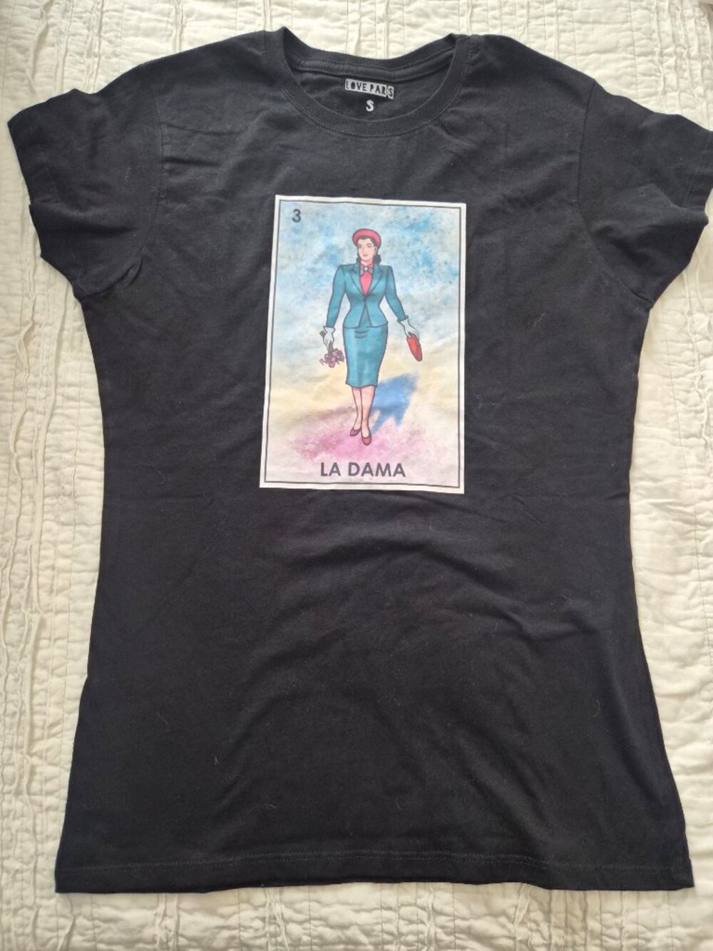 Love Paris La Dama Loteria Card Graphic T-Shirt Small